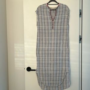 Xirena Sorento Blue Plaid Cotton Caftan/Dress/Coverup S EUC made in USA